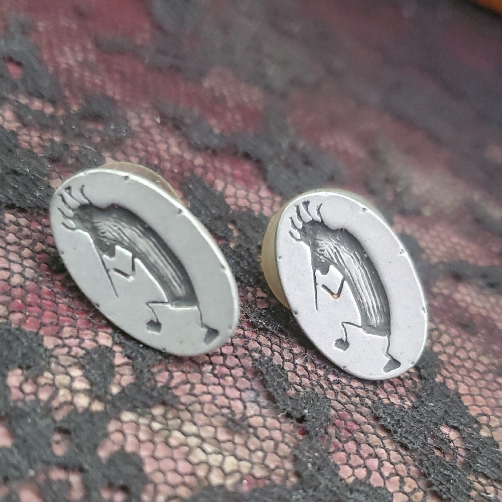 Silver Oval Kokopelli Earrings